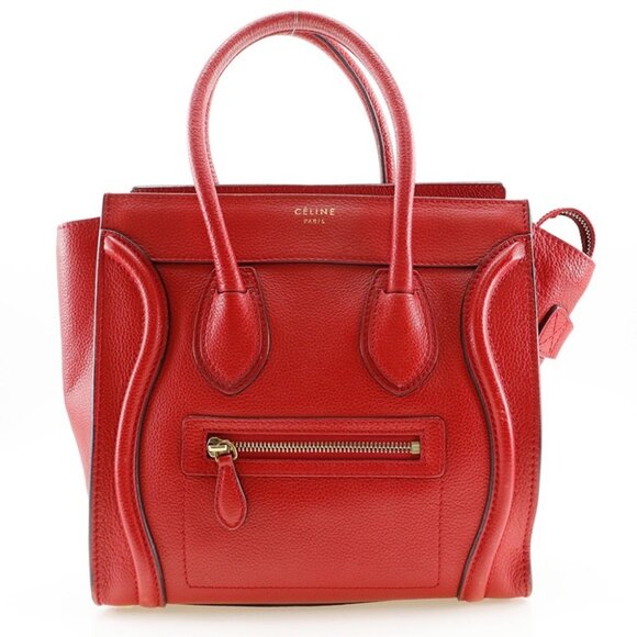 CELINE Luggage micro shopper Handbag Red leather Women - Picture 1 of 13